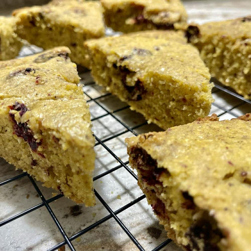 Lavender Honey Cornbread with Blackberries