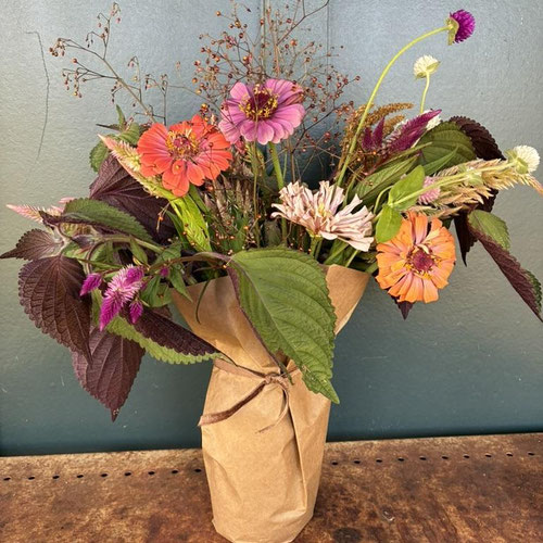 Wrapped mason jar Arrangement from Flower Child Maysville — Huntsville Food Hub