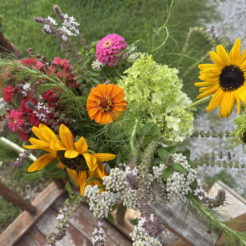 Pretty Petals farm bouquet-standard(with vase) from Atlanta’s Pretty Petals — Huntsville Food Hub